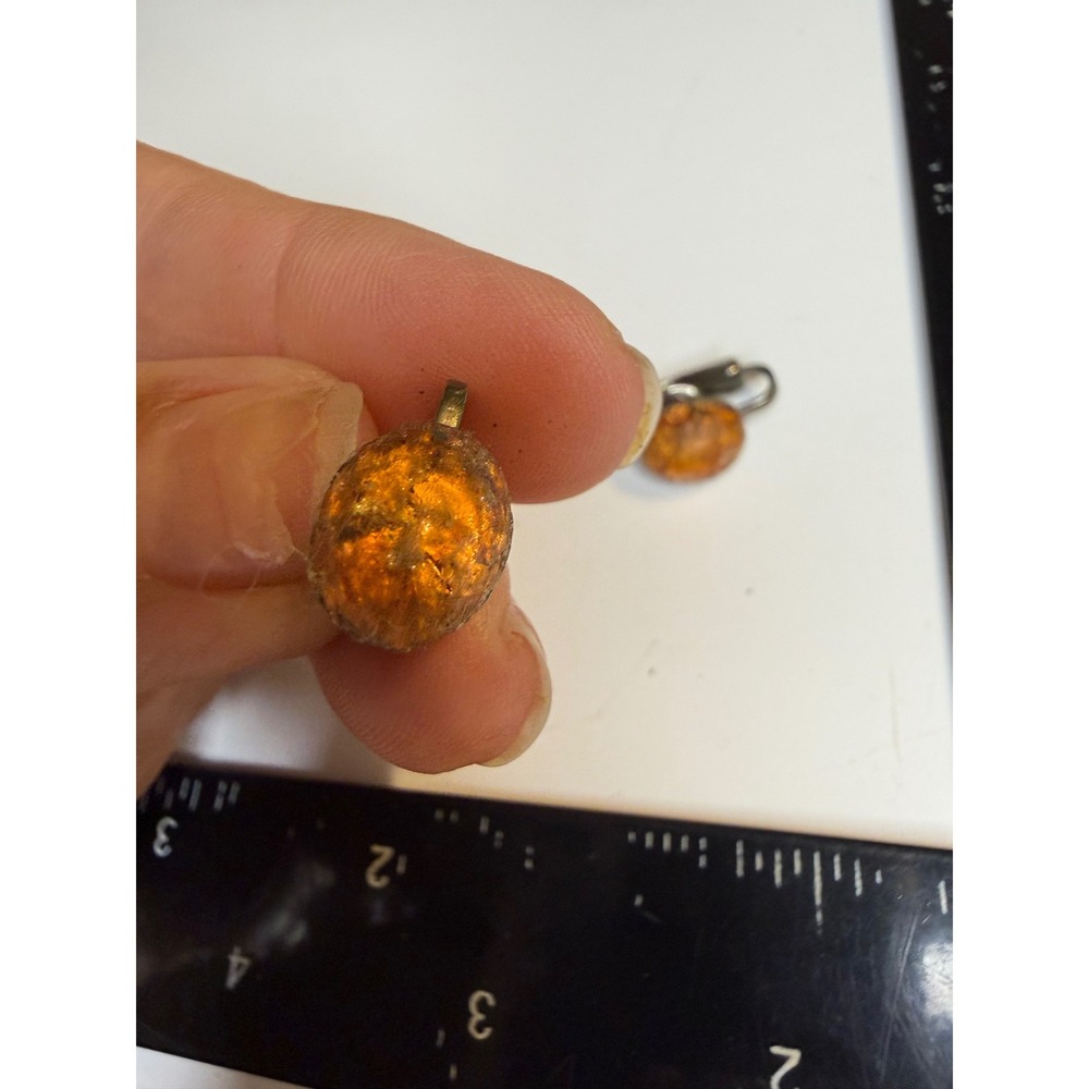 Amber Color Cabochon Clip On Earrings Silver Tone Round Textured Stone